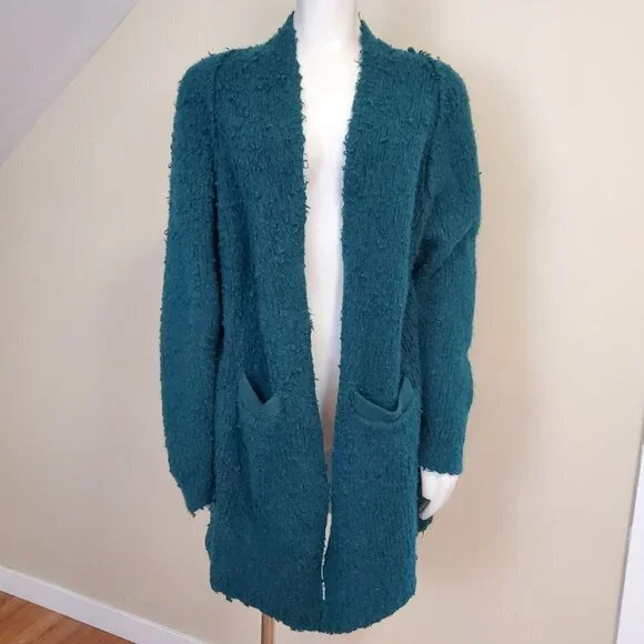FP Free People Once In A Lifetime Cardigan Size S Frayed Green Longline Sweater - Picture 3 of 12